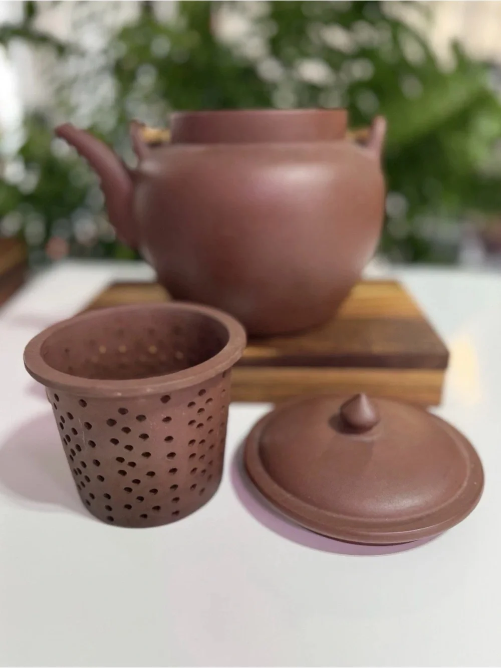 VTG Yixing Zisha (Purple Sand) Unglazed Clay Teapot Diffuser Lid Artist Stamped